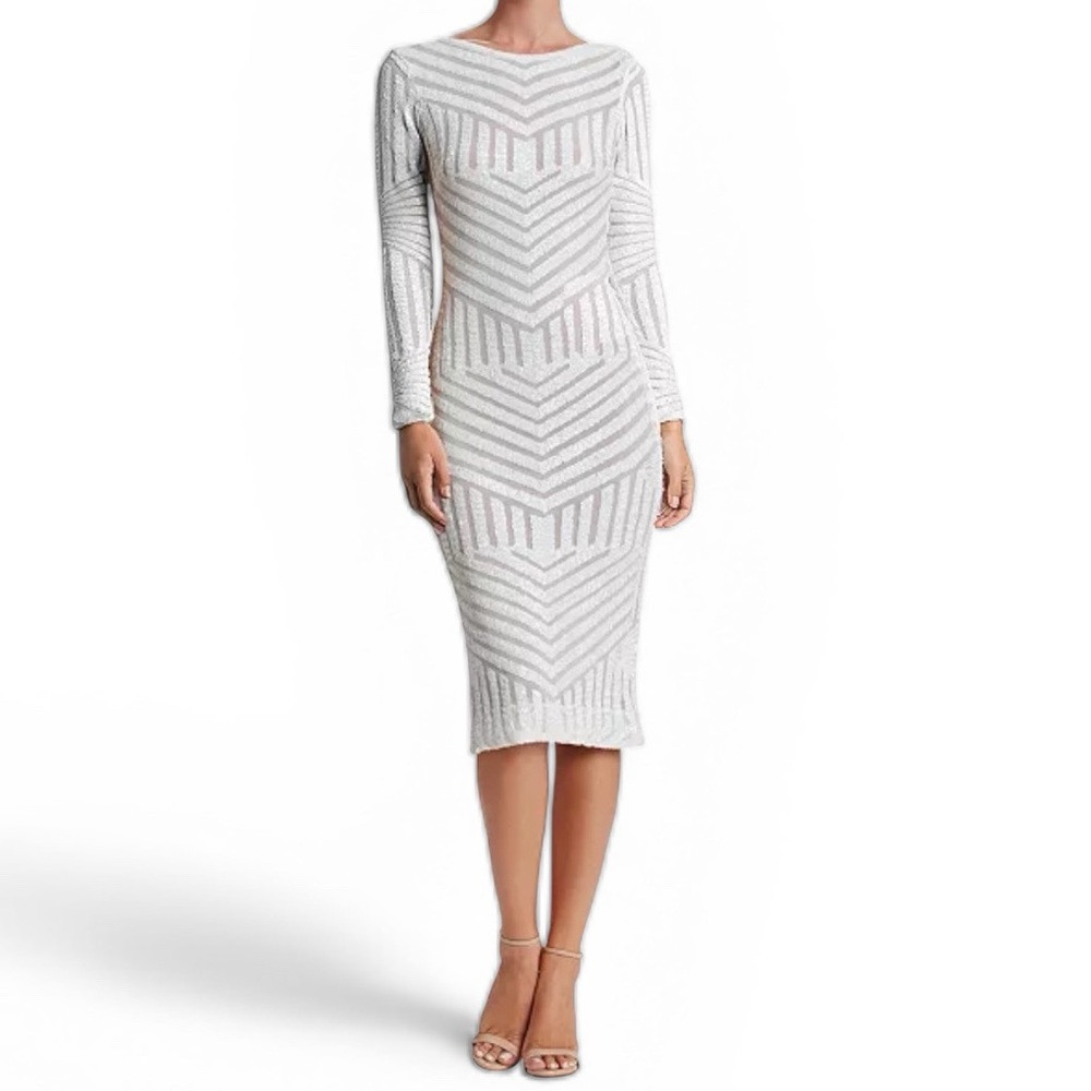 Dress the Population Emery Sequined Bodycon Dress White Size XL NEW